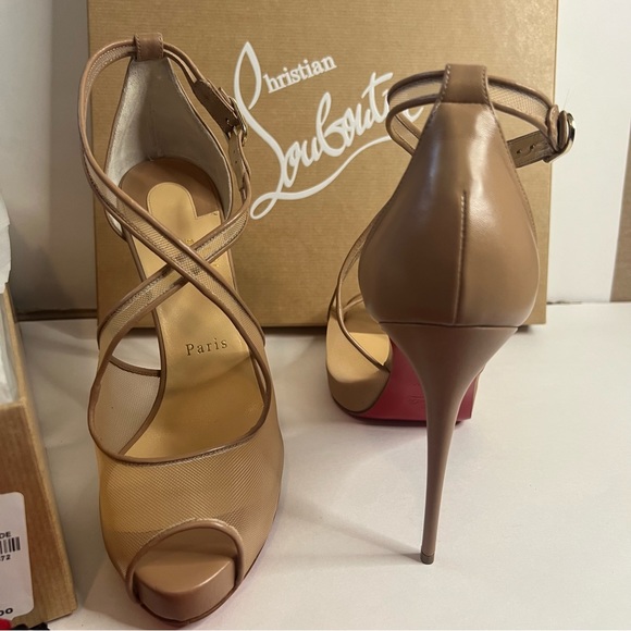 NWT Authentic Christian Louboutin Mariacar 120 Rete/Nappa 9B Strapped Heels - Picture 13 of 16